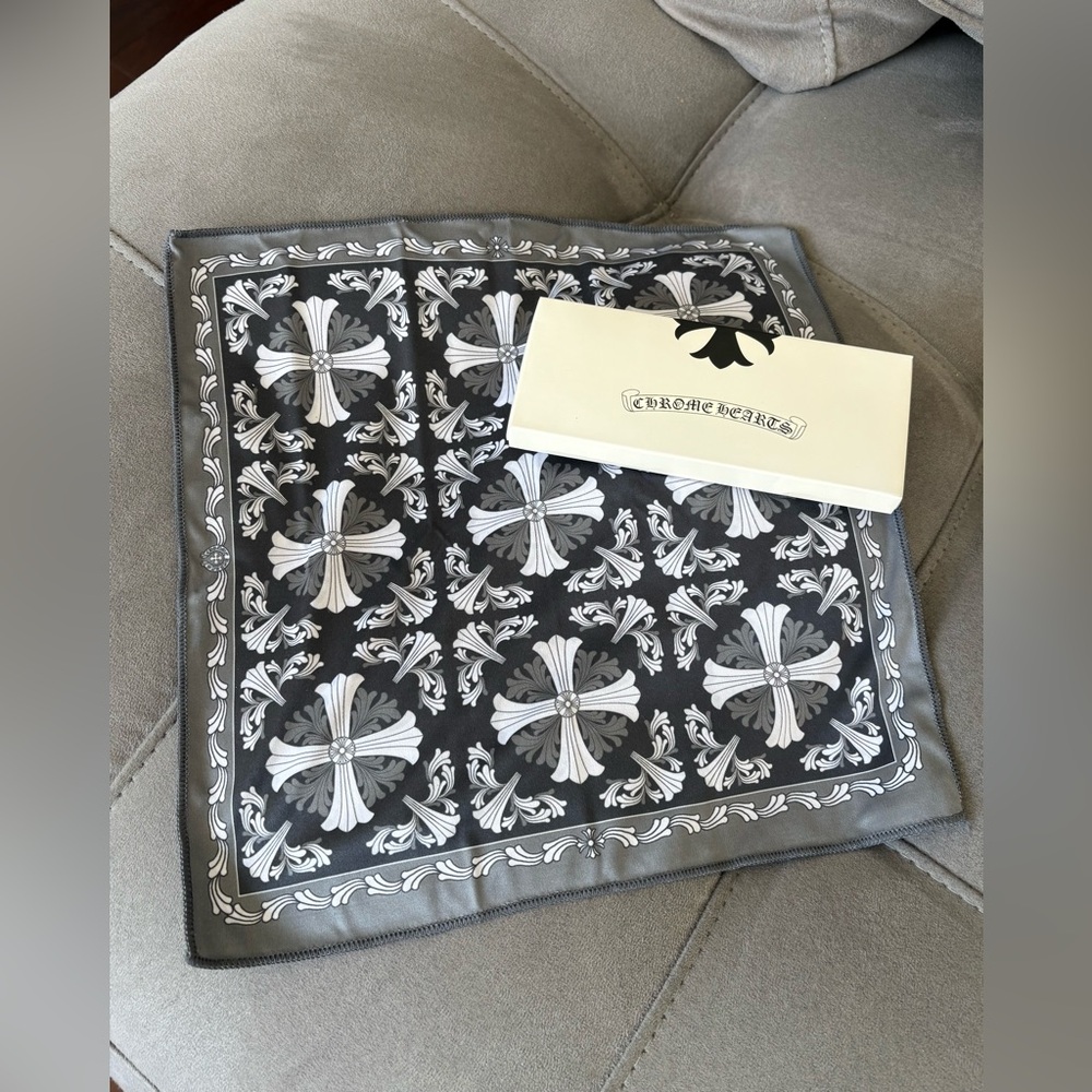 Chrome Hearts Silk Small Handkerchief Pocket Squares Crosses Motif Unisex - Picture 2 of 10